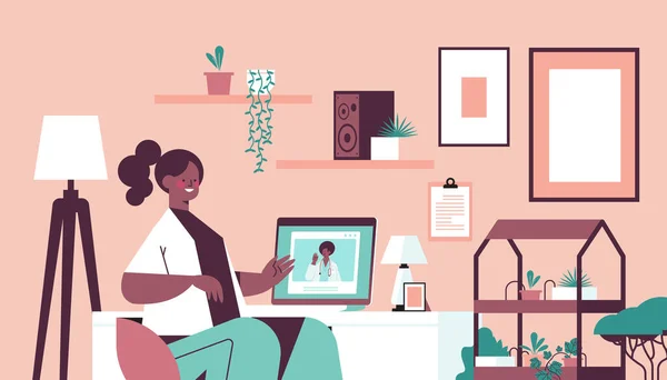 ノートパソコン画面上の医師コンサルティング女性患者オンライン相談医療アドバイスコンセプト — ストックベクタ