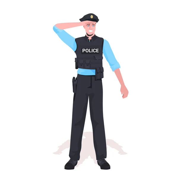 Politieagent in tactische uitrusting rellen politieagent staande houding demonstranten en demonstratie controle concept — Stockvector