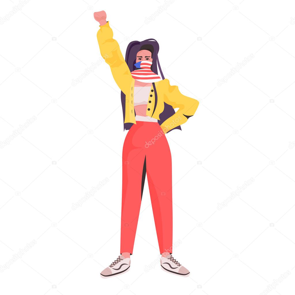 woman in scarf with USA flag labor day celebration concept full length