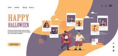 Videodaki kostümlü insanlar Cadılar Bayramı 'nda Cadılar Bayramı kutlamalarını tartışıyor. Kişisel yalnızlık.