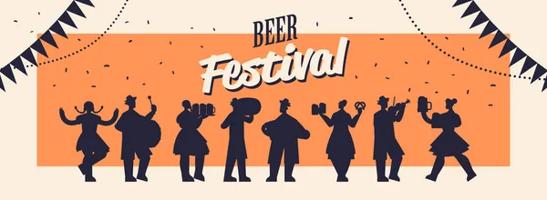 Mensen silhouetten vieren bier festival Oktoberfest feest concept — Stockvector