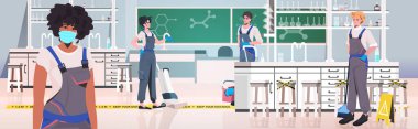 professional cleaners cleaning and disinfecting school chemical classroom coronavirus quarantine cpncept clipart