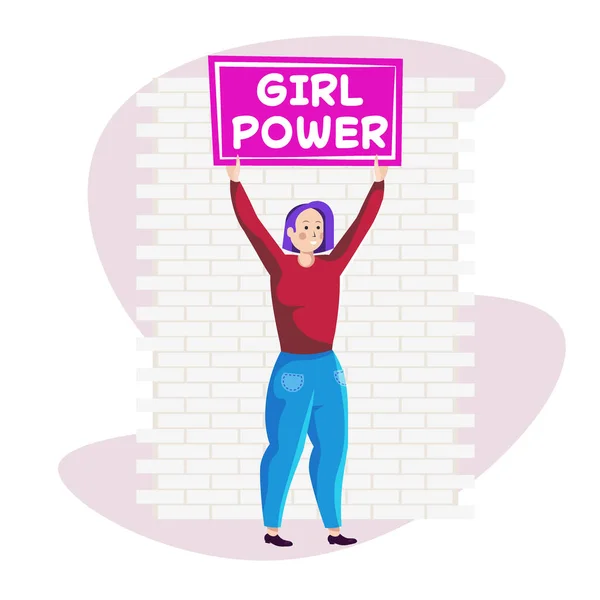 Flicka aktivist innehar affisch kvinnlig egenmakt rörelse kvinnor makt koncept full längd — Stock vektor