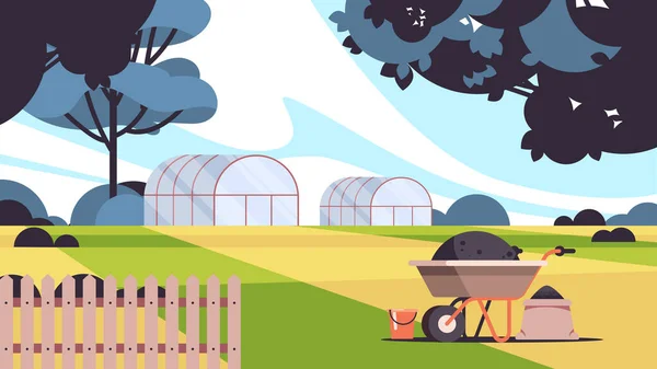 Växthus byggnad ekologiskt jordbruk jordbruk koncept landsbygd jordbruksmark — Stock vektor