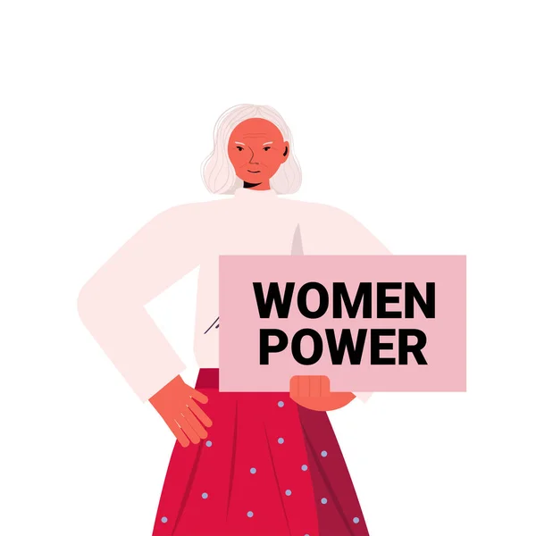 Senior kvinna aktivist innehar affisch kvinnlig egenmakt rörelse kvinnor makt koncept — Stock vektor