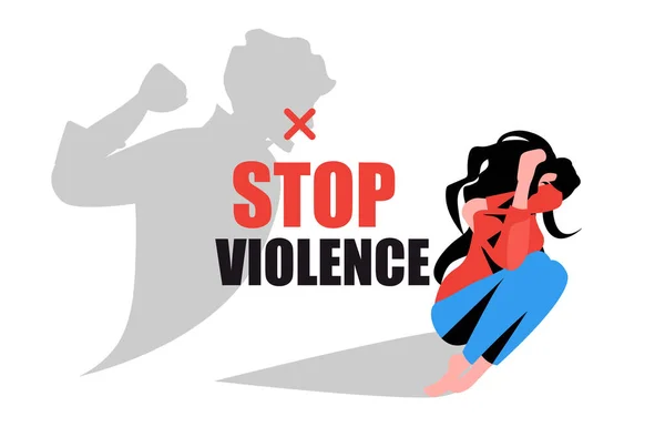 Skuggan av rasande arg man höjde straffet knytnäve över rädd skräckslagen kvinna stoppa våld och aggression — Stock vektor