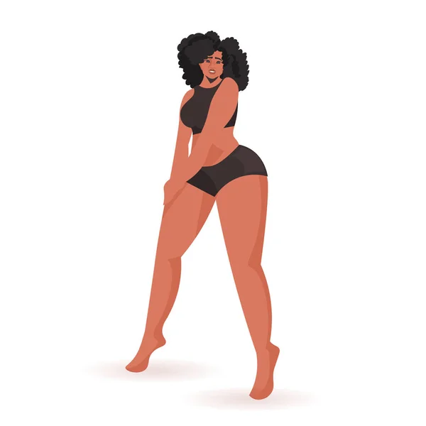 Afričanky americká dívka v bikinách krásná žena stojící póza láska vaše tělo koncept plné délky — Stockový vektor