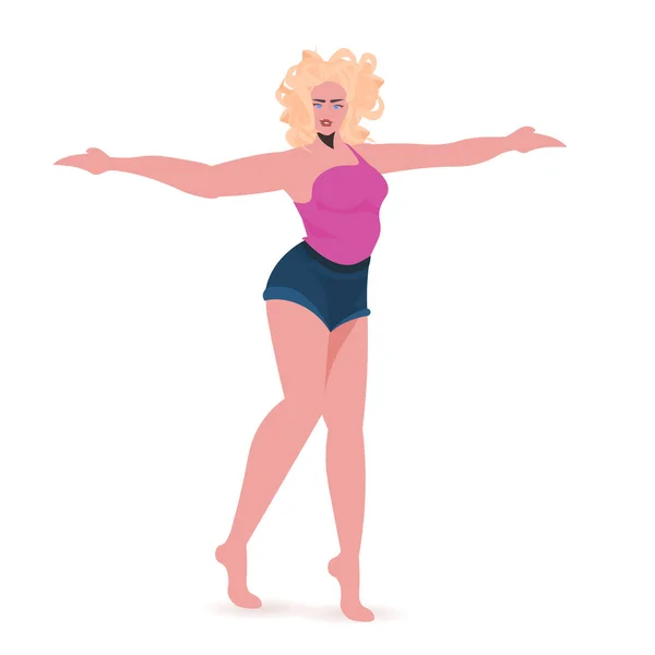 Hermosa chica sexy mujer mujer dibujos animados carácter de pie pose longitud completa — Vector de stock