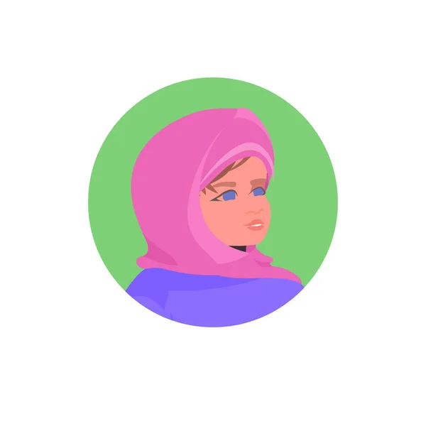 Молодая арабская девушка лицо аватар маленький ребенок женский портрет персонажа мультфильма — стоковый вектор