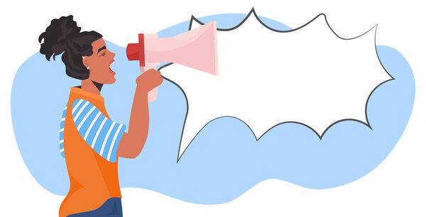 girl activist talking in loudspeaker female empowerment movement women power announcement concept