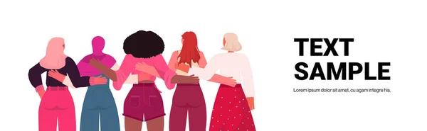 Mix ras flickor står tillsammans kvinnlig egenmakt rörelse kvinnor makt koncept — Stock vektor