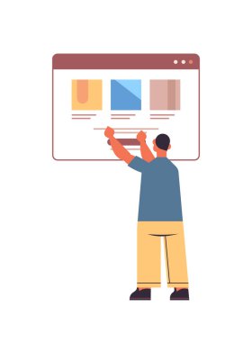 Yeni uygulamayı test eden web geliştiricisi uygulama geliştirme yazılım programlama kavramını tam uzunlukta dikey vektör resimlemesi