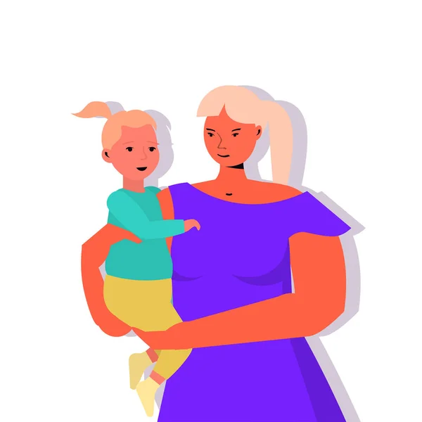 Молодая мать держит новорожденного ребенка счастливая семья стоя вместе концепция материнства — стоковый вектор