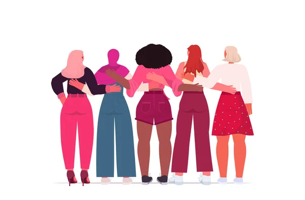 Mix race girls standing together female empowerment movement women power concept — Stockvektor