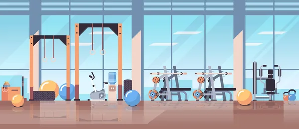 Vacío ninguna gente deporte gimnasio interior entrenamiento equipo fitness entrenamiento estilo de vida saludable concepto horizontal — Vector de stock