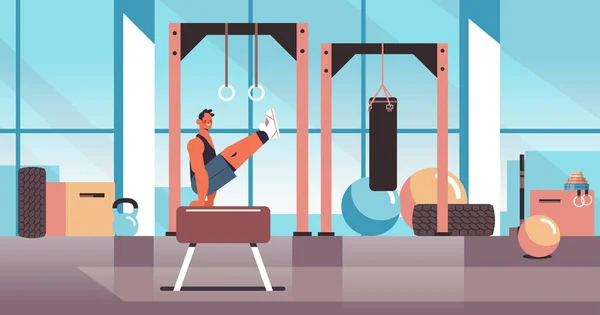 Professionele turnster doet fysieke oefeningen op pommel paard uit te werken fitness training gezonde levensstijl concept — Stockvector