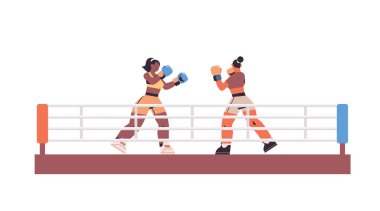 Ringde dövüşen yarış boksörlerini karıştır tehlikeli spor müsabakaları eğitim kavramı iki kadın birlikte boks yapıyor