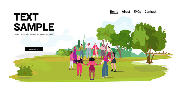 mix race girls holding hands standing together female empowerment movement women power concept