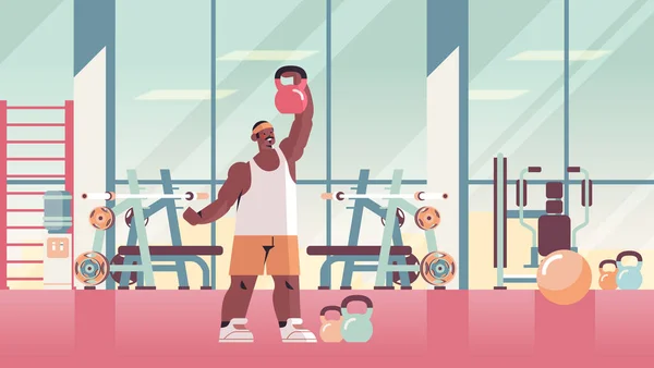 Sporcu kettlebell ile fiziksel egzersiz yapıyor spor yapıyor sağlıklı yaşam tarzı konseptini geliştiriyor. — Stok Vektör