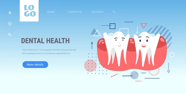 Schattig menselijk tanden tekens tandheelkundige gezondheid tandheelkunde concept horizontaal kopiëren ruimte — Stockvector
