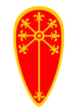 Altın fleur de lis dekorasyon ile Ortaçağ kırmızı uçurtma kalkan