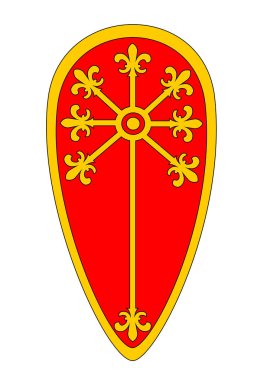 Bir örnek bir kırmızı Ortaçağ uçurtma kalkan altın ile dekore edilmiş fleur de lys