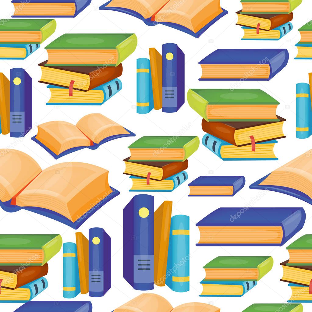 Stacks of books seamless pattern. Reading time. Vector illustration. Cartoon style
