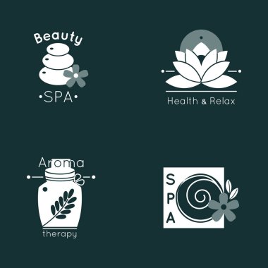 Logo tasarım grafik spa için salon rahatla. Dört kutsal kişilerin resmi. Düz stil basit llustration.