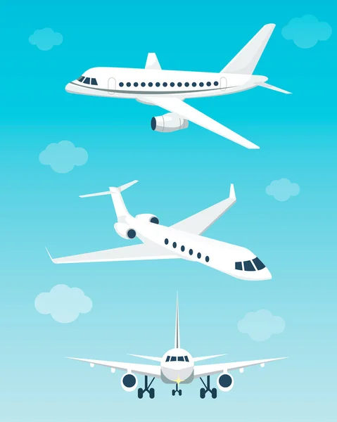 Ensemble Avions Avec Des Angles Différents Illustration Vectorielle Style Dessin — Image vectorielle