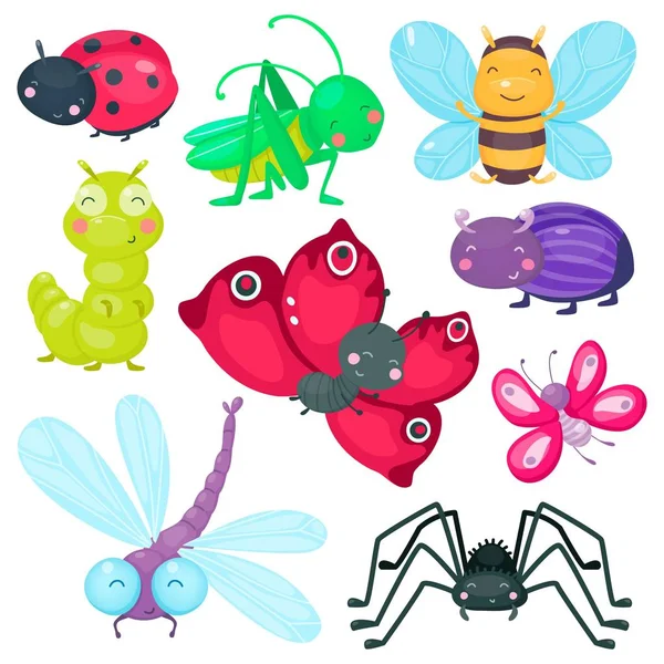 Schattige Cartoon Baby Insecten Instellen Voor Kinderen Producten Vlinder Bug — Stockvector