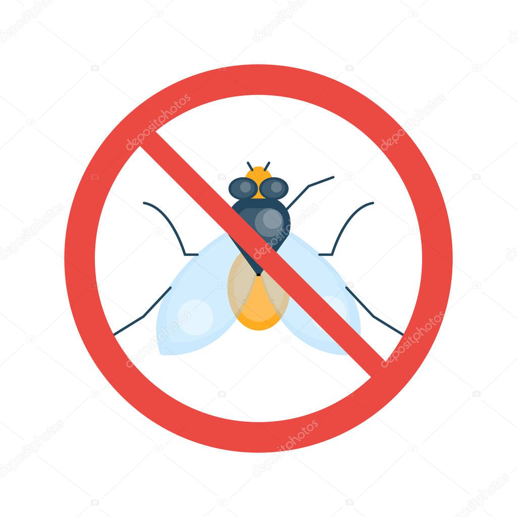 Pest control warning icon with fly. Vector illustration.