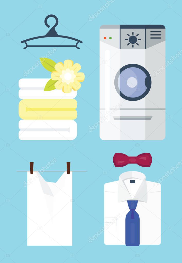 Laundry set with shirt and hanger. Vector illustration. Cartoon flat