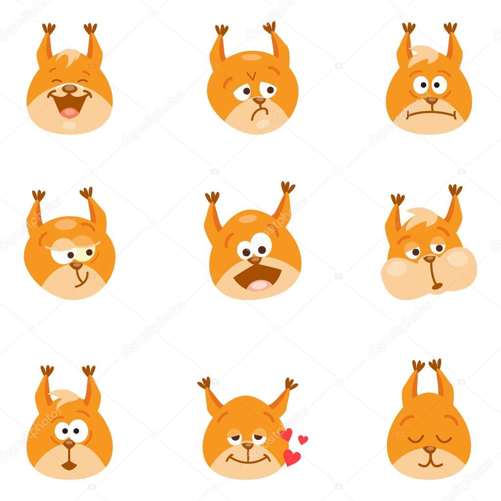 Set of squirrel emojis and stickers. Vector illustration. Cartoon characters