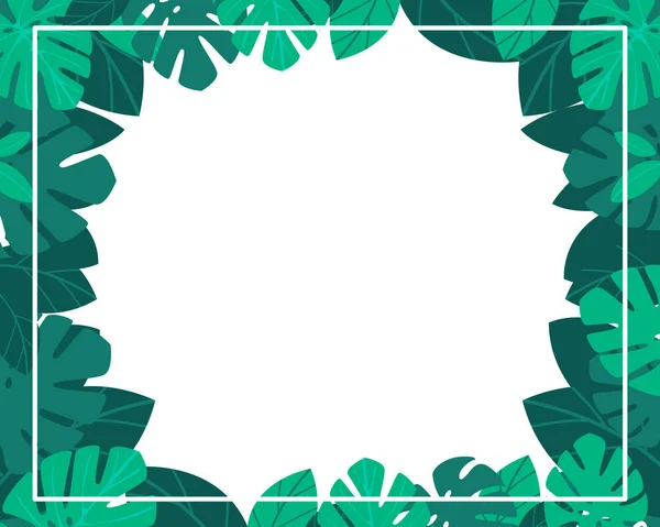 Jungle laat frame op de witte achtergrond. Zomer botanische groen design. Vector illustratie, platte cartoon — Stockvector