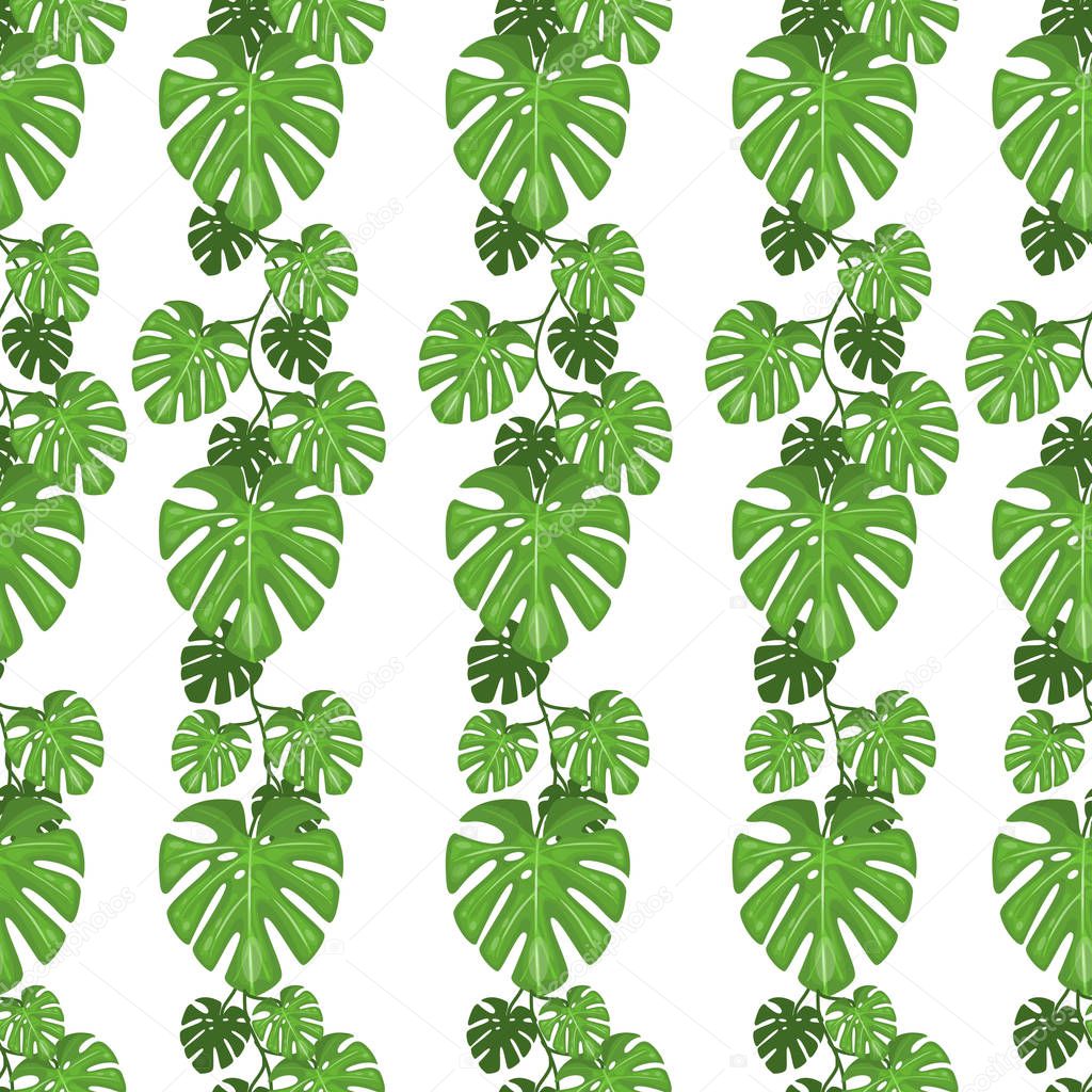 Seamless pattern of jungle leaves. Tropical summer foliage background. Rainforest botanical concept. Vector illustration, cartoon
