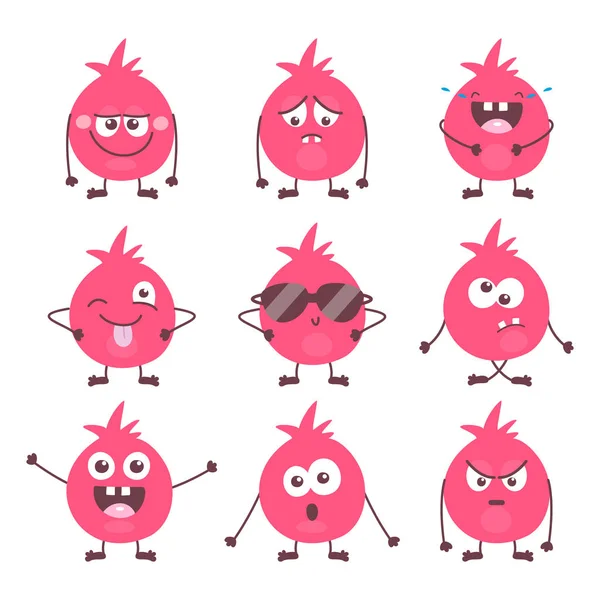 Set di simpatici cartoni animati emozioni mostro colorato. Divertenti emoticon emoji collezione per bambini. Personaggi fantasy. Illustrazioni vettoriali, cartone animato piatto — Vettoriale Stock