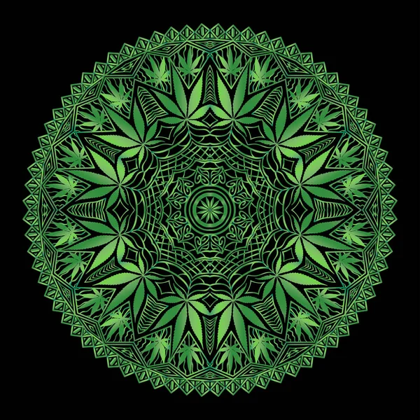 Ingewikkelde Funky Cannabis Thema Mandala Hand Getrokken Bestand Georganiseerd Voor — Stockvector