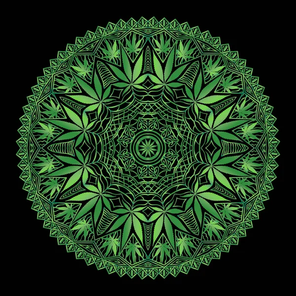 Mandala Tema Cannabis Intricada Funky Desenhado Mão Arquivo Organizado Para — Vetor de Stock