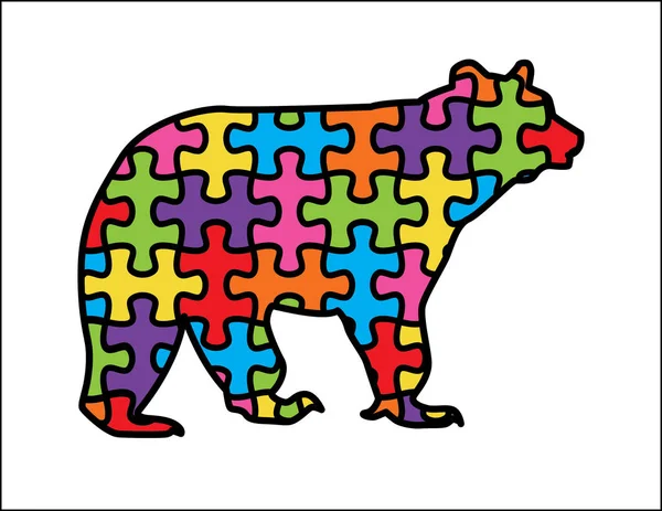 Ours Mignon Maman Avec Design Puzzle Autisme Couleurs Amusantes Espèces — Image vectorielle