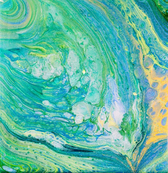 Blaue und grüne Acryl gießen Malerei — Stockfoto