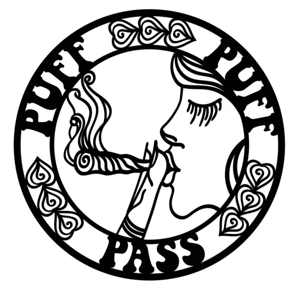 Güzel bayan Puff Puff Pass hatırlatıyor, o duman, dairesel madalyon ile ortak tutar.
