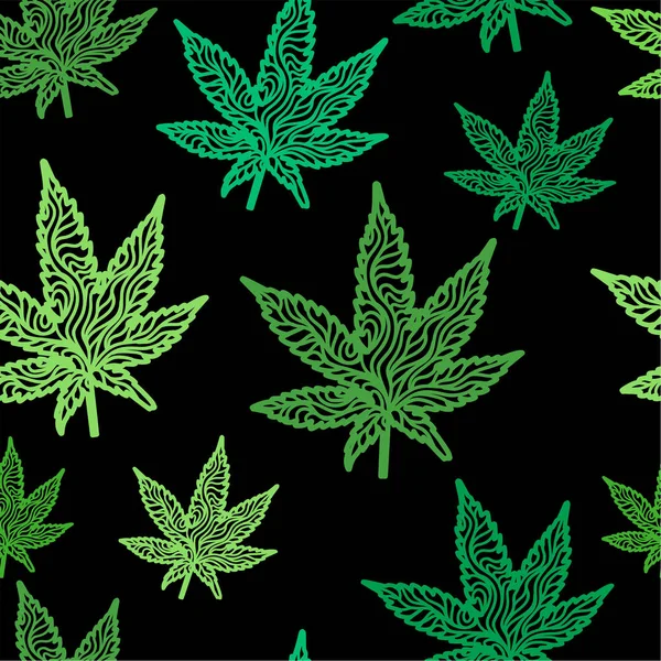 緑のグラデーションの太い線で 大麻マリファナの葉の手描きの落書き画 — ストックベクタ