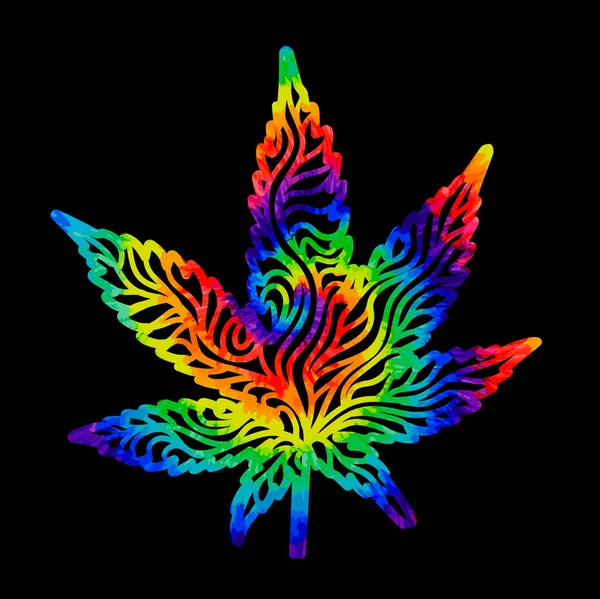 Dibujo Garabato Dibujado Mano Una Hoja Marihuana Cannabis Con Líneas — Vector de stock