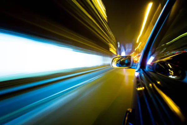 Нічний Рух Стрілянина Вікна Швидкого Автомобіля Розмивання Руху Світла — стокове фото
