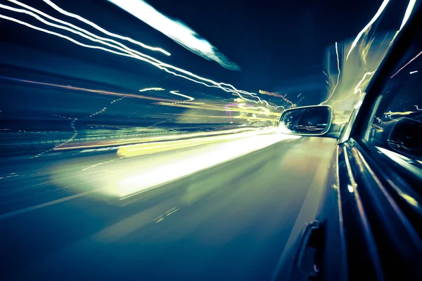 Nacht Verkeer Schieten Vanuit Het Raam Van Rush Auto Motion — Stockfoto