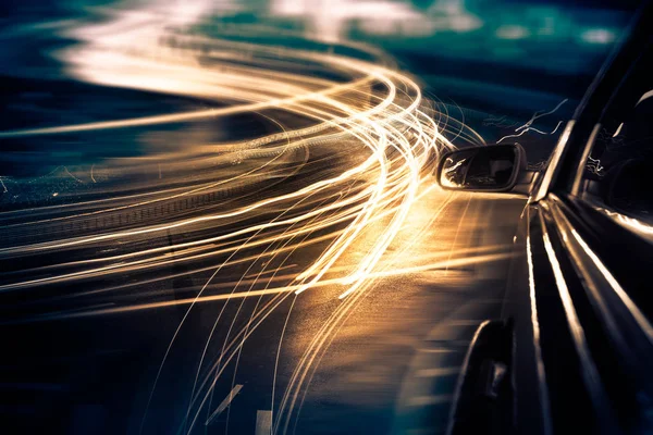 Vista Desde Lado Del Coche Que Vuelta Esquina Movimiento Borroso — Foto de Stock