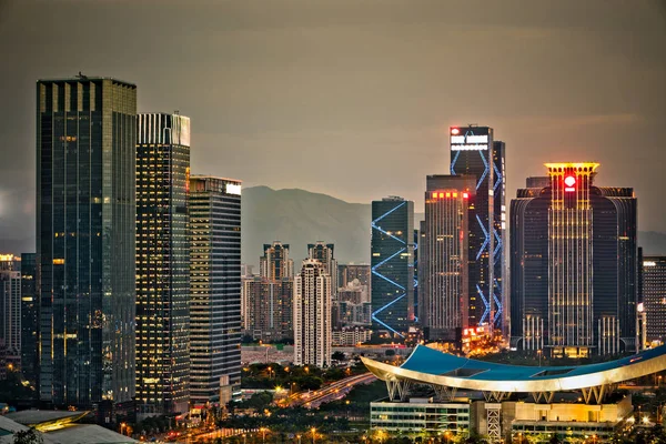 Skyline Shenzhen Kína Éjjel — Stock Fotó