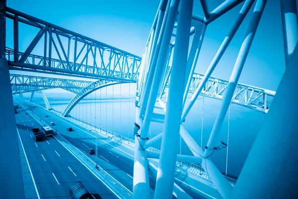 Autoroute Pont Moderne Ville Ton Bleu — Photo