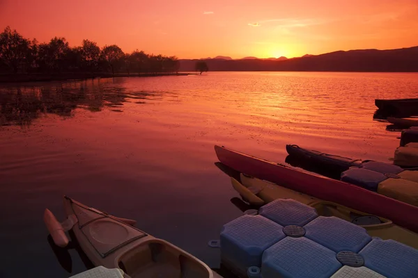 Boat Sunset Kunming Lake China — Stock Photo, Image