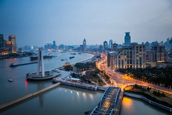 Éjszakai Kilátás Shanghai Kína Huangpu Folyóra Bund — Stock Fotó